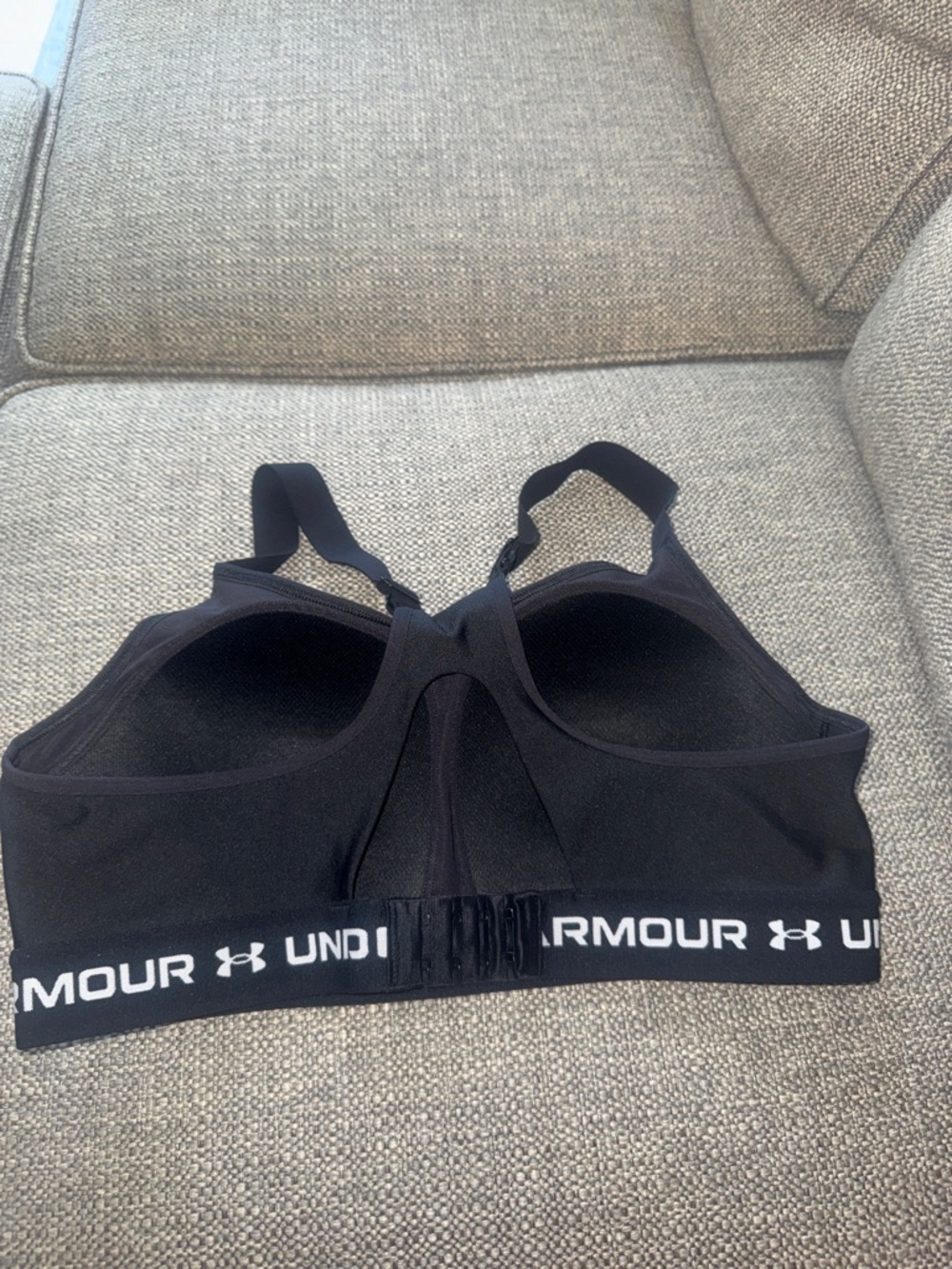 Under Armour Black Padded Racerback Sports Bra with Logo Band - Picture 3 of 5
